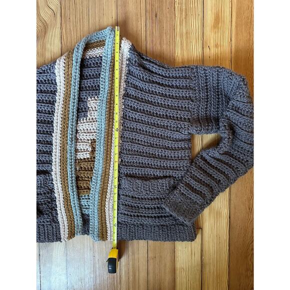 NWOT Handmade Chunky Crochet Knit Gray Green Blue Brown Long Sleeve Sweater OS - Picture 9 of 10